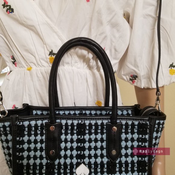 BEAUTIFUL BLACK CHECKERED PLAID BLUE CROSSBODY SMALL SATCHEL KATE SPADE  ELLA - Picture 6 of 8